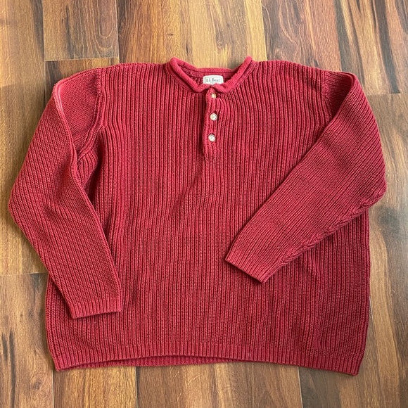 LL Bean Waffle Knit 100% Cotton Roll Neck Fisherman’s Henley Sweater